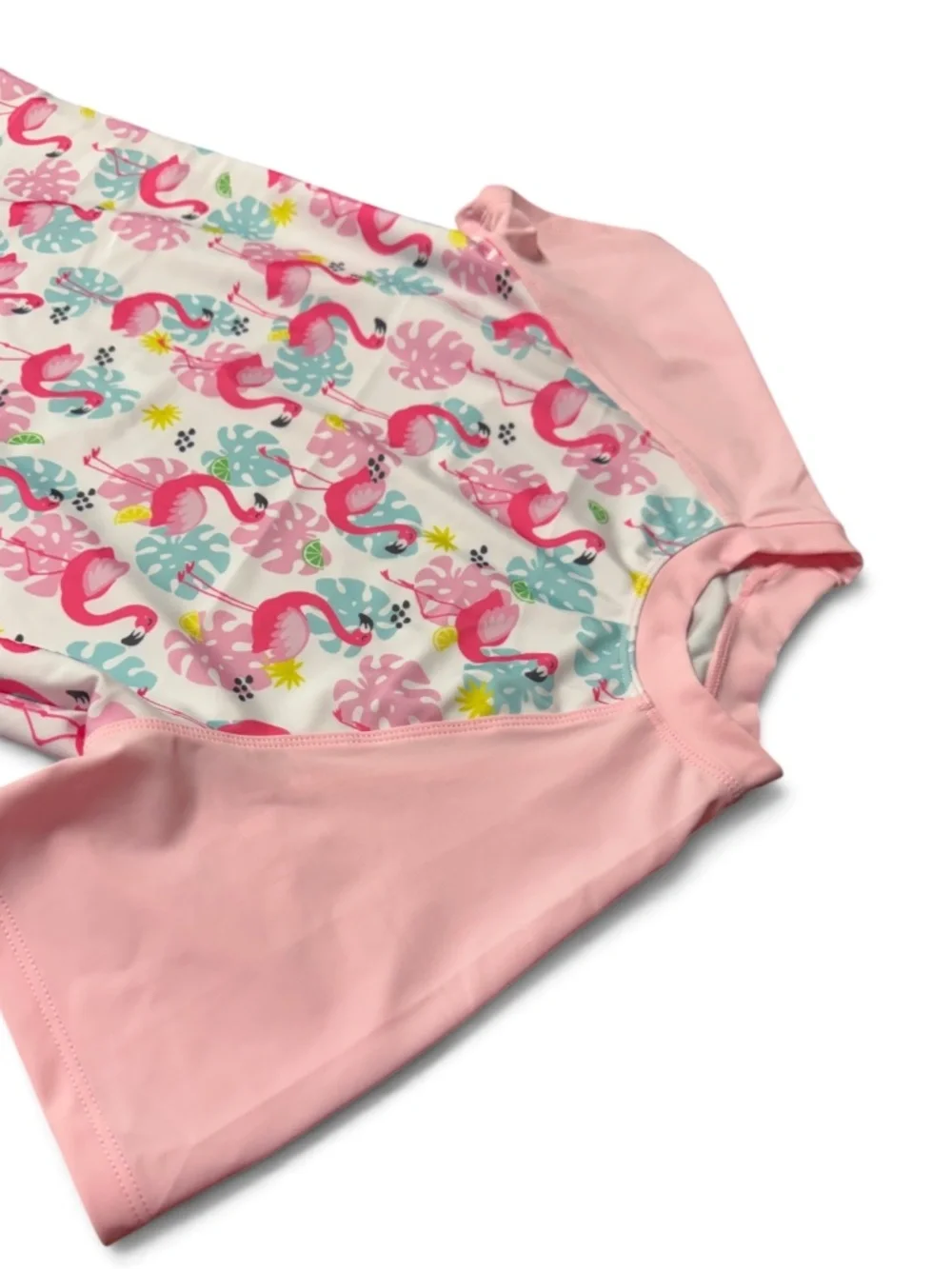 Girls Flamingo Rash Guard Swim Top Pink Tropical Short Sleeve US 12